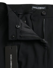 Dolce & Gabbana Black Wool Mid Waist Tapered Pants