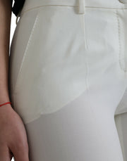 Dolce & Gabbana White Wool Mid Waist Tapered Pants