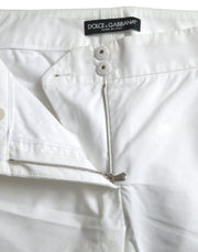 Dolce & Gabbana White Cut Out Cotton Mid Waist Cropped Pants