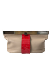 Balenciaga Beige Red Two Tone Exotic Leather Pouch Bag