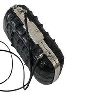 Balenciaga Black Exotic Skin Leather Shoulder Crossbody Box Clutch Bag