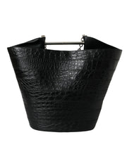 Balenciaga Black Exotic Skin Leather Maxi Bucket Tote Purse Bag