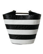 Balenciaga Black White Striped Exotic Skin Leather Maxi Bucket Tote Bag
