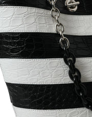 Balenciaga Black White Striped Exotic Skin Leather Maxi Bucket Tote Bag