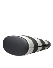 Balenciaga Black White Striped Exotic Skin Leather Maxi Bucket Tote Bag