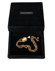 Dolce & Gabbana Gold Brass Chain Pearl Pendant Charm Necklace