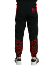 Dolce & Gabbana Black Red Leopard Print Nylon Jogger Pants