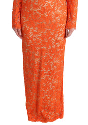 Dolce & Gabbana Orange Floral Ricamo Sheath Long Dress