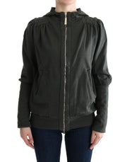 Exte Gray Top Hooded Cotton Zipper Sweater