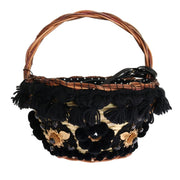 Dolce & Gabbana Beige Straw Snakeskin Pom Pom Crystal AGNESE Bag
