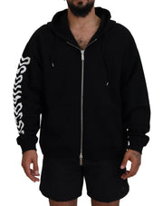 Dsquared² Black Hooded Full Zip Printed Sleeves Sweater