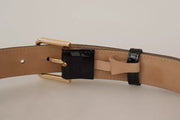 Dolce & Gabbana Black Leather Gold Metal Logo Engraved Buckle Belt