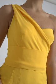 Dolce & Gabbana Yellow One Shoulder Side Slit Midi Dress