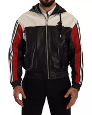 Dolce & Gabbana Black Leather Hooded Blouson Jacket