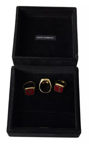 Dolce & Gabbana Gold Brass LOVE Enamel Set of 3 Ring
