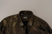 Dolce & Gabbana Metallic Gold DG Embroidered Crown Silk Top Shirt