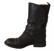 Dolce & Gabbana Black Leather Buckle Mid Calf Boots Shoes