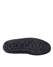 Dolce & Gabbana Blue Leather Suede Crystal Crown Loafers Shoes