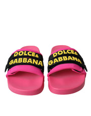 Dolce & Gabbana Pink Black Logo Beachwear Flats Sandals Shoes