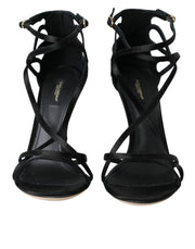 Dolce & Gabbana Black Keira Satin Heels Sandals Shoes