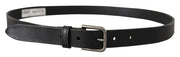 Dolce & Gabbana Black Calf Leather Classic Metal Logo Buckle Belt