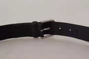 Dolce & Gabbana Blue Black Logo Print Silver Buckle Belt