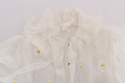 Dolce & Gabbana White Daisy Applique Silk Shirt