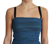 Dolce & Gabbana Blue Draped Tulle Midi Sheath Cotton Dress