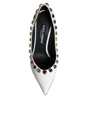 Dolce & Gabbana White Crystal Leather High Heels Pumps Shoes
