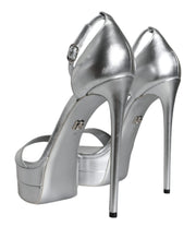 Dolce & Gabbana Silver Leather Platform Keira Sandals Shoes