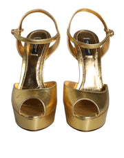Dolce & Gabbana Gold Bette Leather Heels Sandals Shoes
