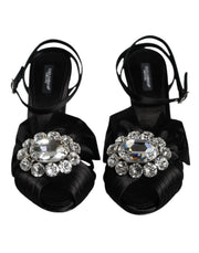 Dolce & Gabbana Black Crystal Ankle Strap Sandals Shoes