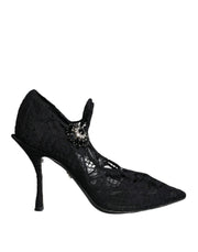 Dolce & Gabbana Black Mary Jane Pumps Lace Crystals Heels Shoes