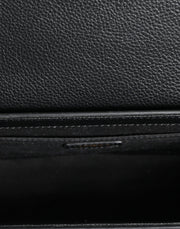 Versace Black Grainy Calf Leather Logo Crossbody Shoulder Bag