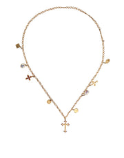 Dolce & Gabbana Gold Tone Brass Chain Religious Cross Pendant Necklace