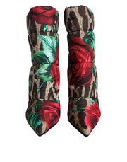 Dolce & Gabbana Multicolor Leopard Rose Mid Calf Boots Shoes