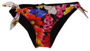 Dolce & Gabbana Black Floral Print Swimsuit Bikini Bottom Swimwear