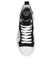Dolce & Gabbana White Black Cotton Logo High Top Sneaker Shoes