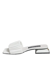 Dolce & Gabbana White Leather Slides Flats Sandals Shoes