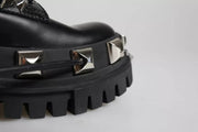 Dolce & Gabbana Black Leather Studded Trekking Boots Shoes