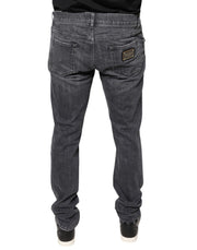 Dolce & Gabbana Dark Gray Tattered Cotton Skinny Denim Jeans