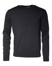 Dolce & Gabbana Dark Gray Wool Crew Neck Pullover Sweater