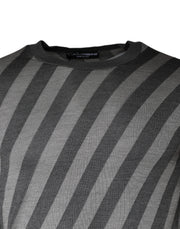 Dolce & Gabbana Gray Stripes Long Sleeve Round Neck Pullover Sweater