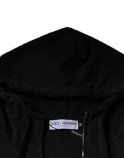 Dolce & Gabbana Black Logo Plaque Hooded Full Zip Sweater
