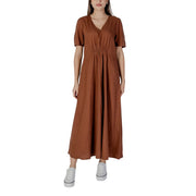 B.Young Brown Linen Long Dress