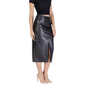 ICHI Black Polyester Long Skirt