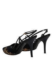 Dolce & Gabbana Black Brown Lace High Heels Slingback Shoes