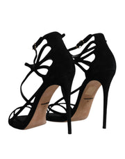 Dolce & Gabbana Black Suede Ankle Strap Heels Sandals Shoes