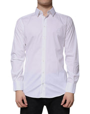 Dolce & Gabbana White Cotton Long Sleeve GOLD Dress Shirt