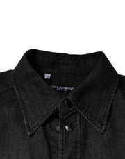 Dolce & Gabbana Black Logo Cotton Button Down Denim Shirt